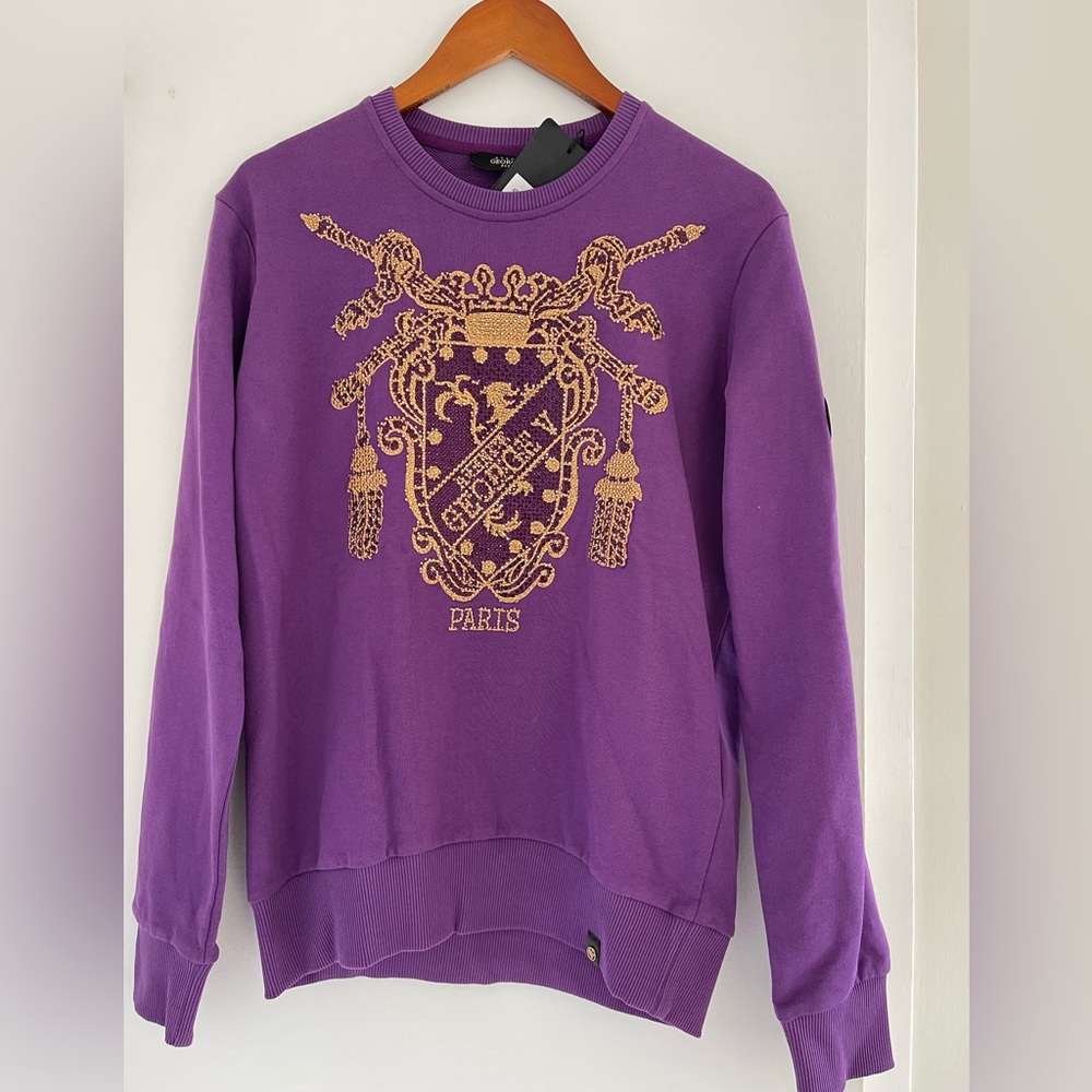 Avenue George V Paris Sweatshirt GV Logo Men's Purple Sweater Medium NWT